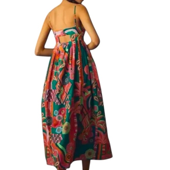 Farm Rio Palm Midi Dress / Boho Floral Breezy Maxi Dress - Picture 2 of 3